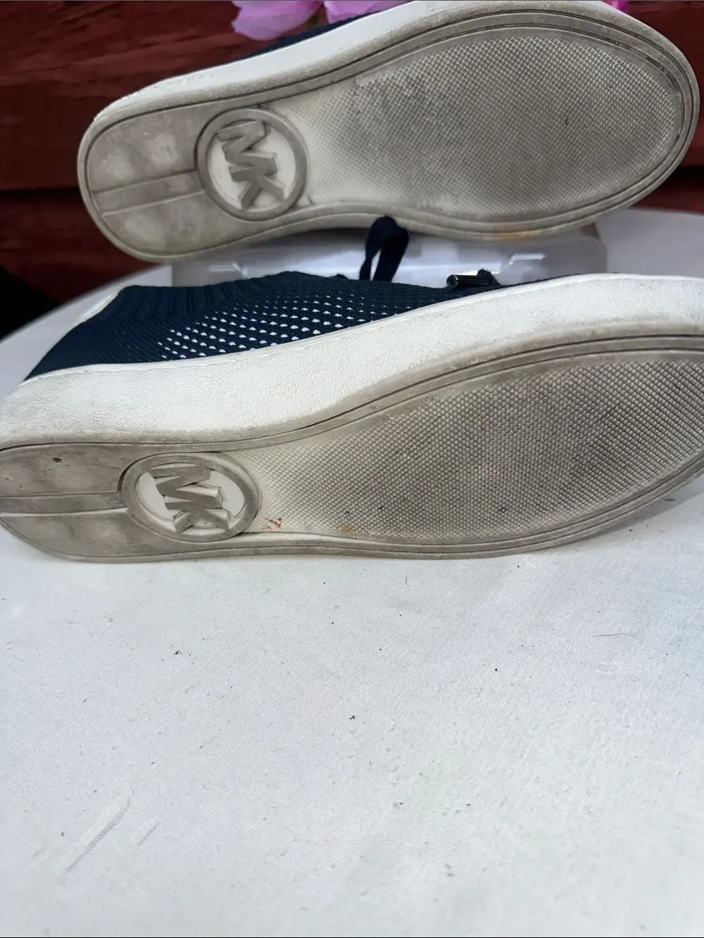 Michael Kors Blue and White Knit Lace-Up Sneakers